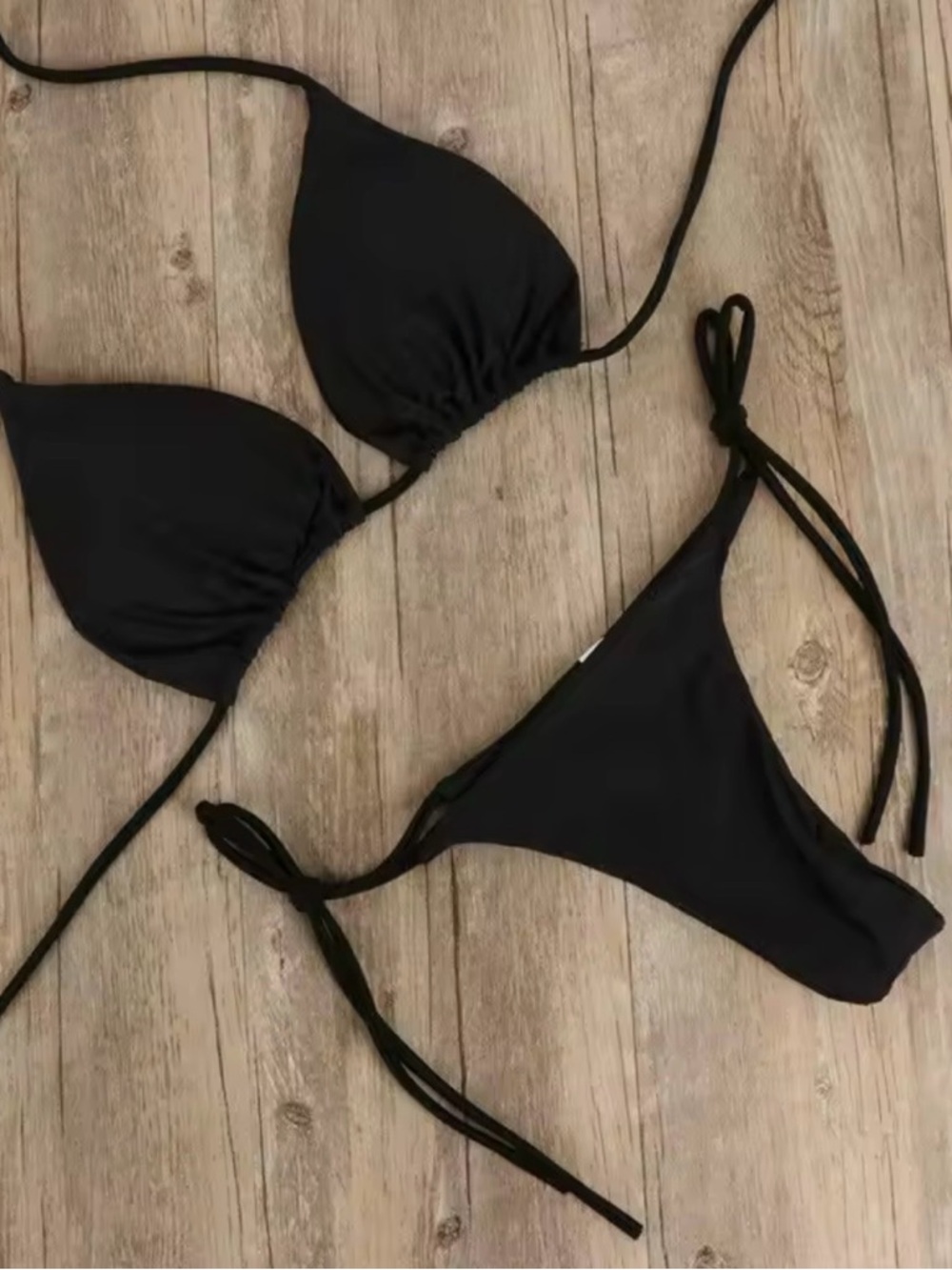 Black Women's Triangle Tie String Bikini - Unbranded
